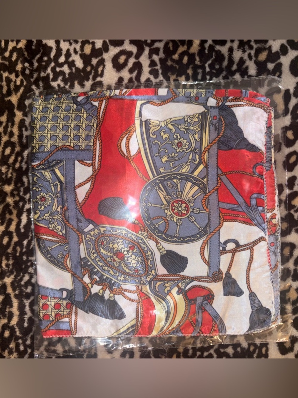 Red and Cream Decorative Scarf with Nautical Medallion Print